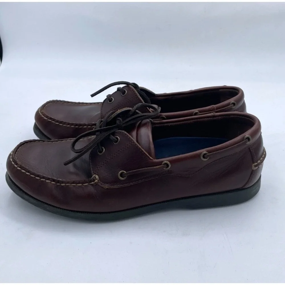Cherokee Shoes Mens 13 Two Eye Moc Toe Boat‎ Brown Leather Lace Up Flats Casual